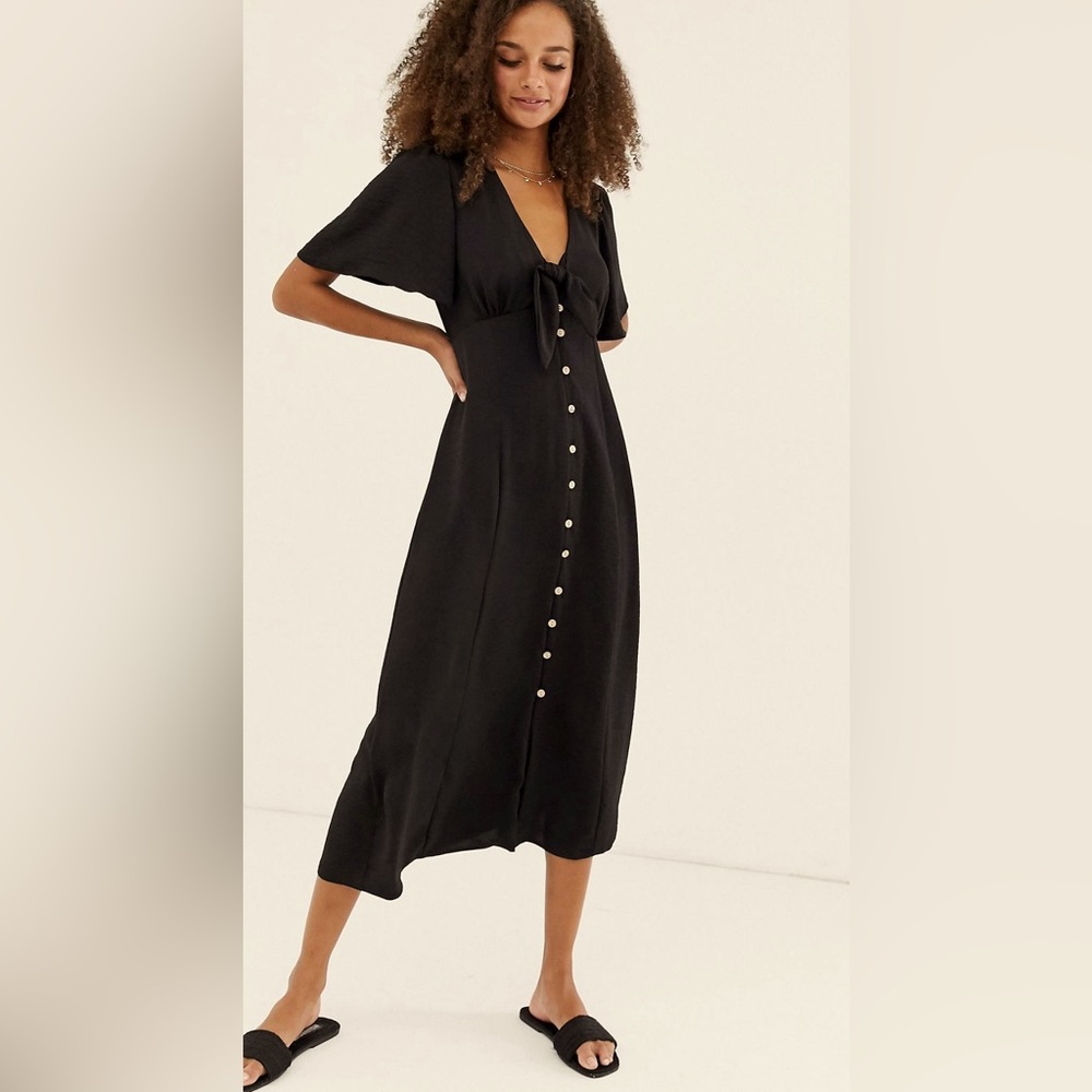 Tie Front Buttoned Down Dress Black